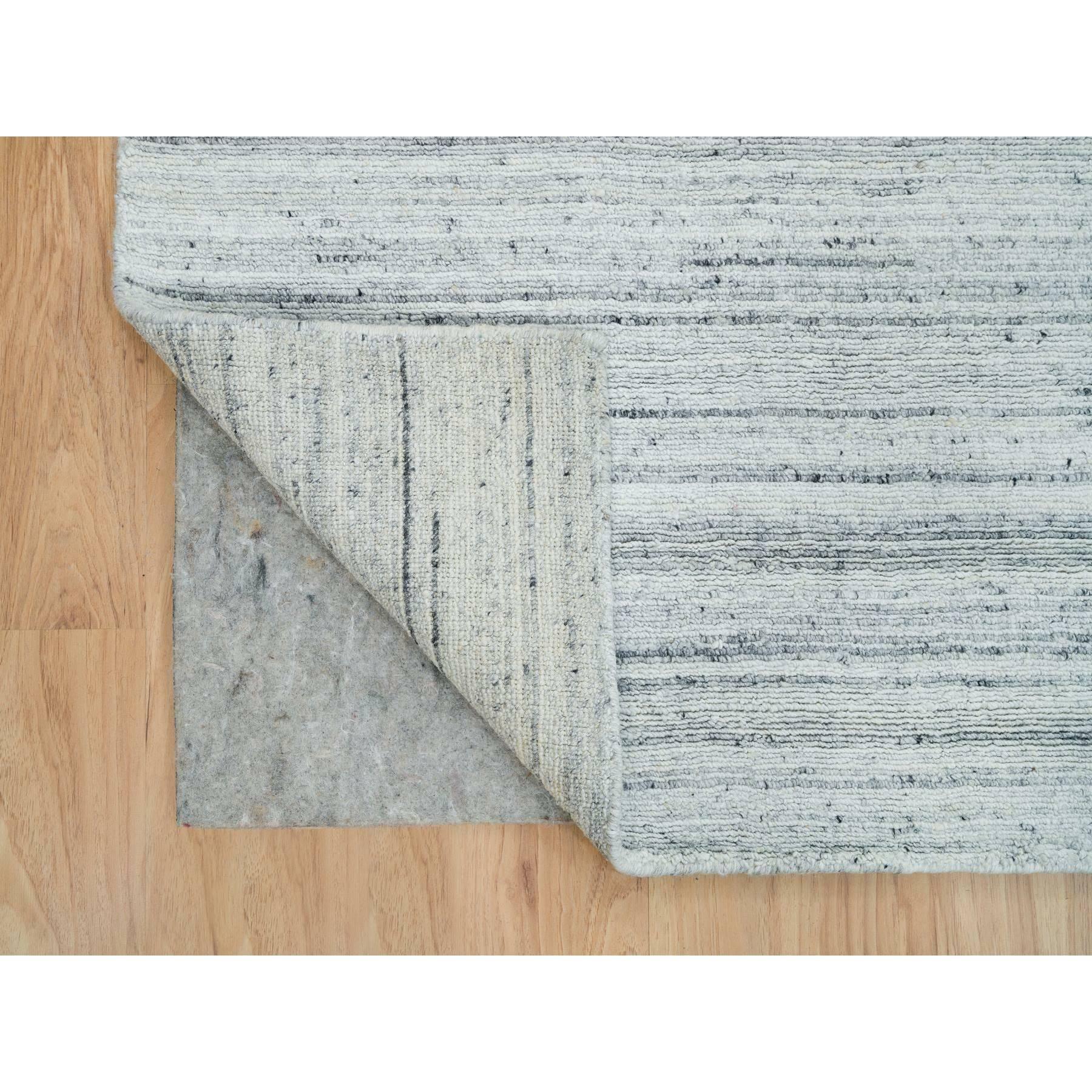 Hand-Knotted 8'x8' Ash Gray Modern Striae Design Wool Hand Loomed Square Oriental Rug For Sale