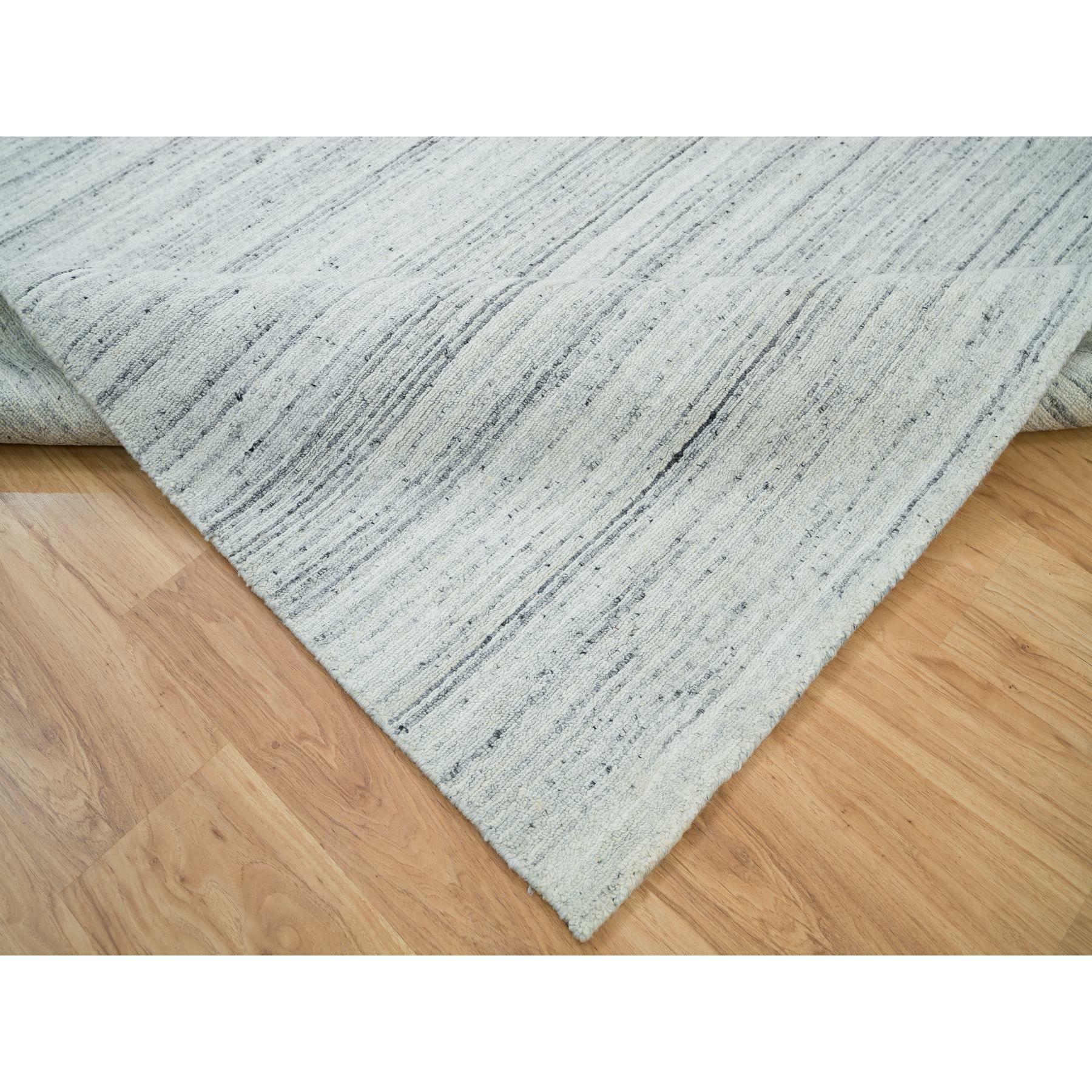 Contemporary 8'x8' Ash Gray Modern Striae Design Wool Hand Loomed Square Oriental Rug For Sale