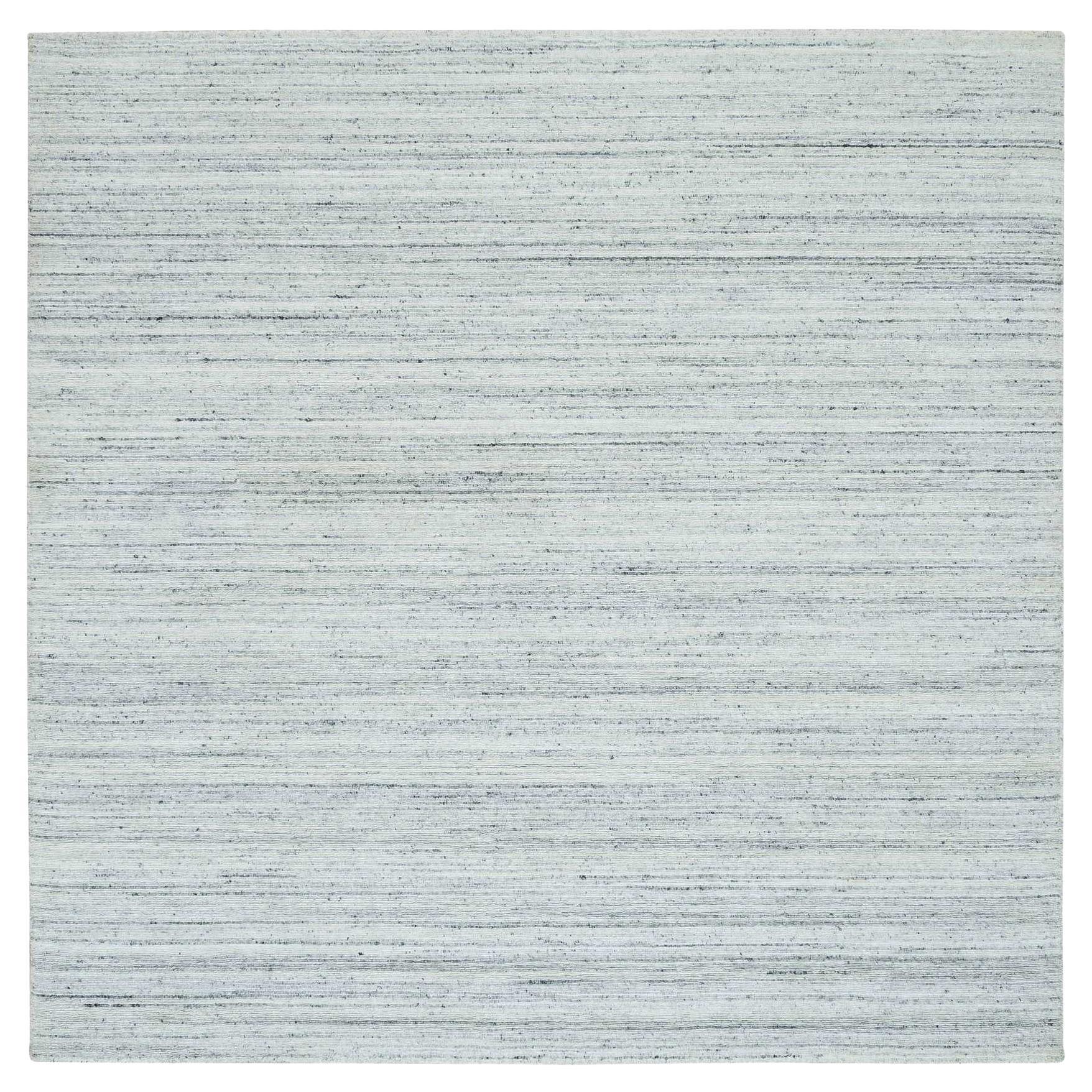 8'x8' Ash Gray Modern Striae Design Wool Hand Loomed Square Oriental Rug For Sale