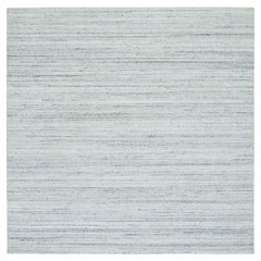 8'x8' Ash Gray Modern Striae Design Wool Hand Loomed Square Oriental Rug