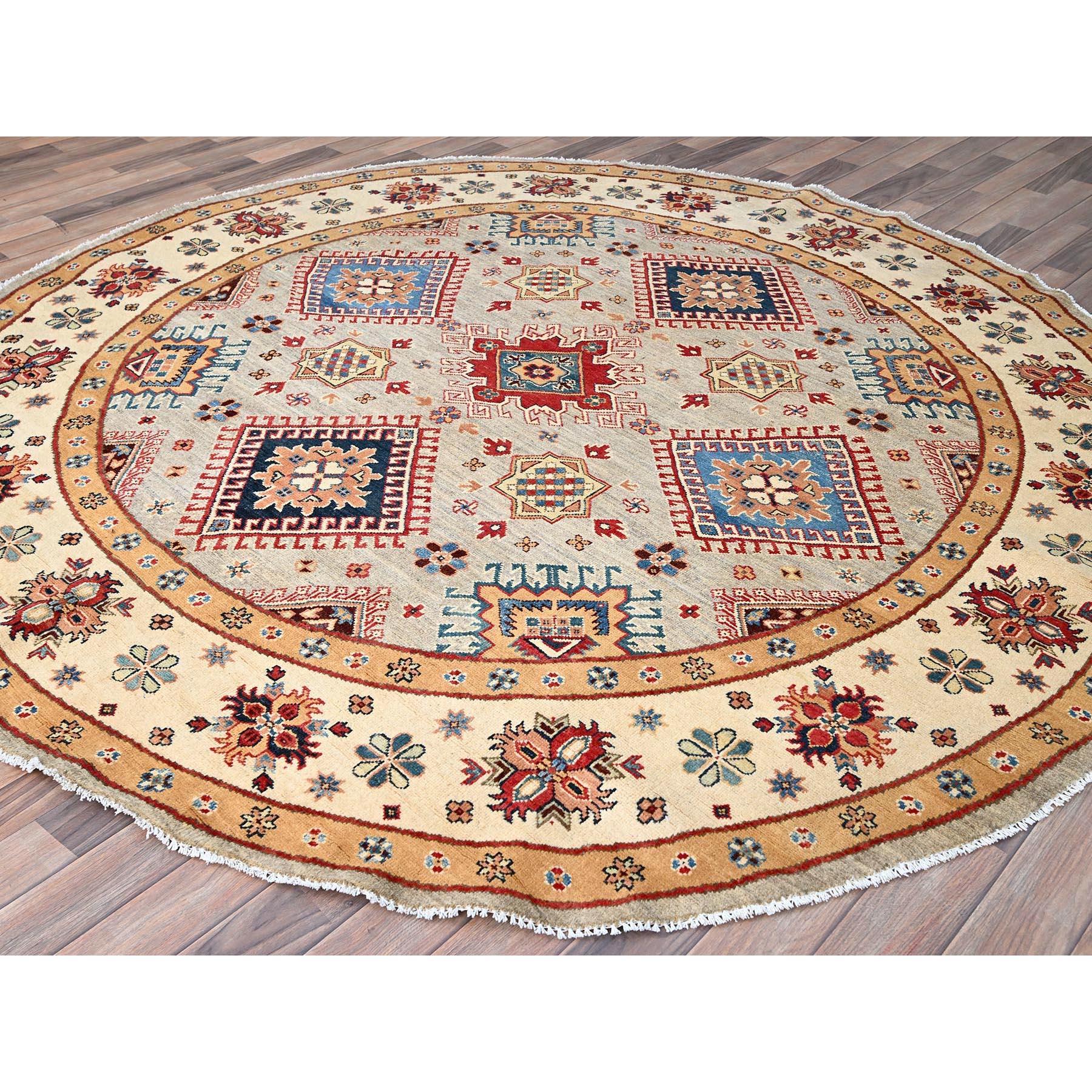 8'x8' Bamboo Brown Special Kazak Geometrisches Design Wolle Handgeknüpft Teppich (Kasachisch) im Angebot