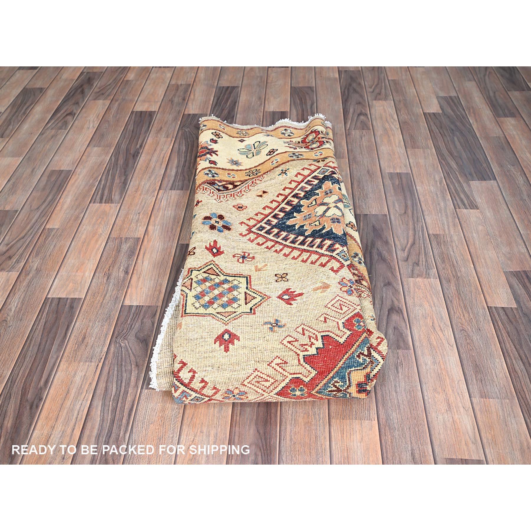 8'x8' Bamboo Brown Special Kazak Geometrisches Design Wolle Handgeknüpft Teppich im Angebot 2