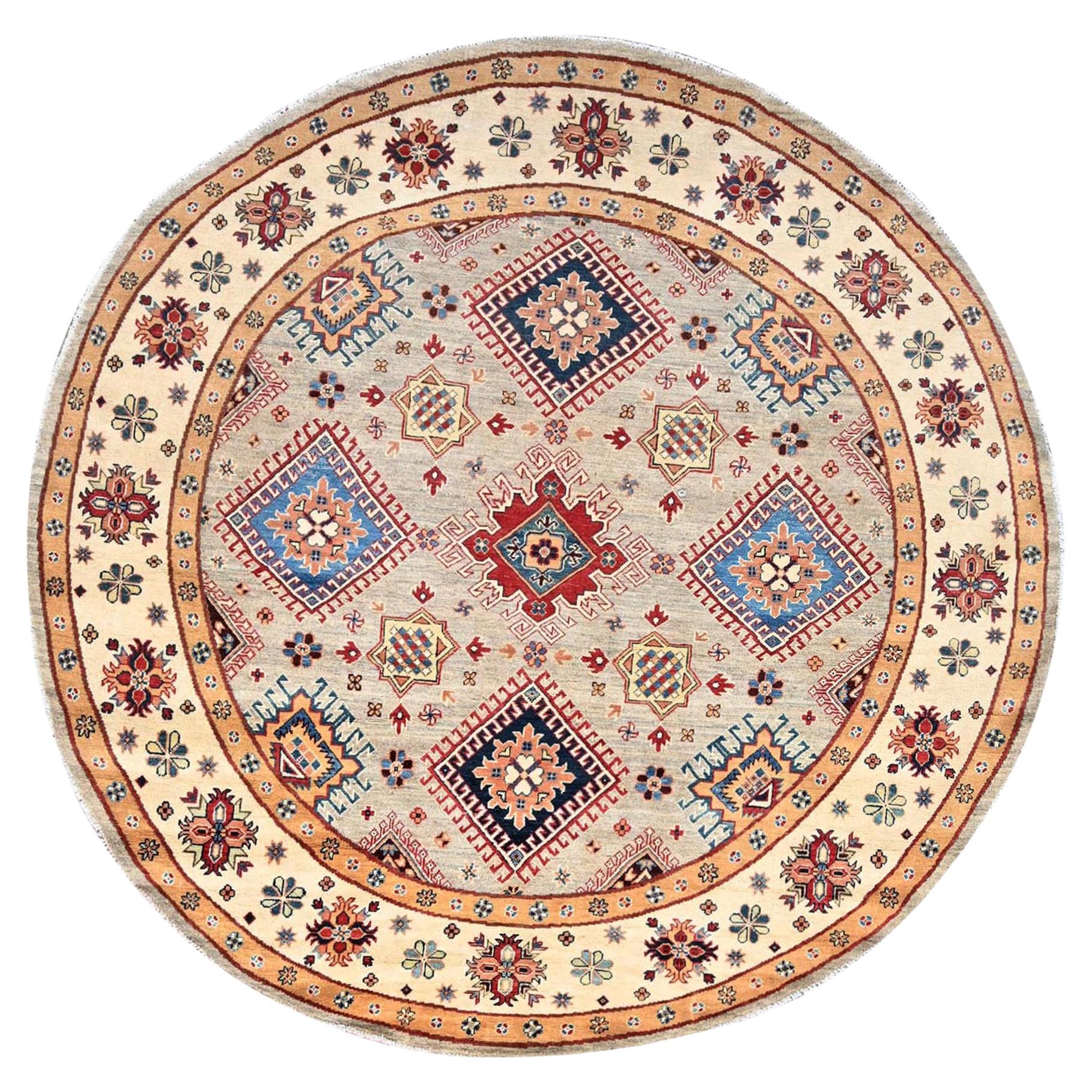 8'x8' Bamboo Brown Special Kazak Geometric Design Wool Hand Knotted Rug