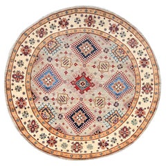 8'x8' Bamboo Brown Special Kazak Geometric Design Wool Hand Knotted Rug