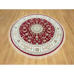 8'x8' Barn Red 250 KPSI Hand Knotted Nain Soft Wool Oriental Round Rug