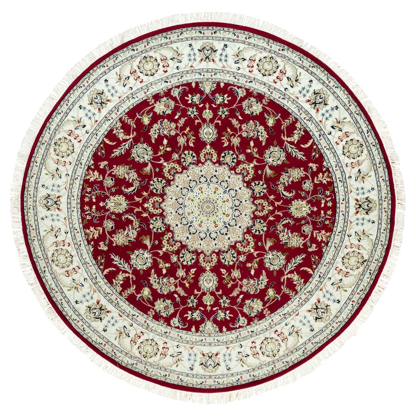 8
x8
 Barn Red 250 KPSI Hand Knotted Nain Soft Wool Oriental Round Rug For Sale
