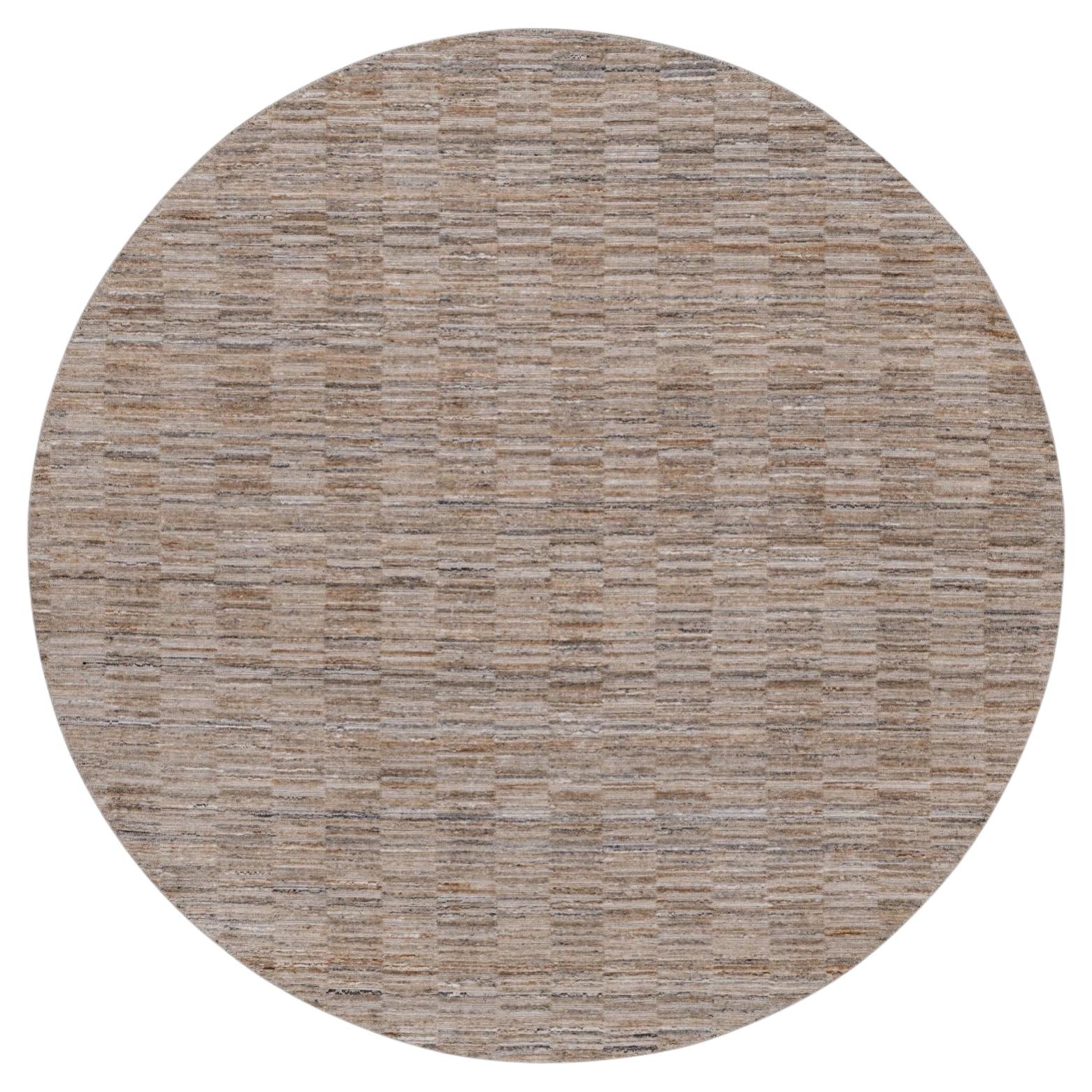 8'x8' Beaver Brown Hand Loomed Modern Grid Pattern Polyester Round Rug