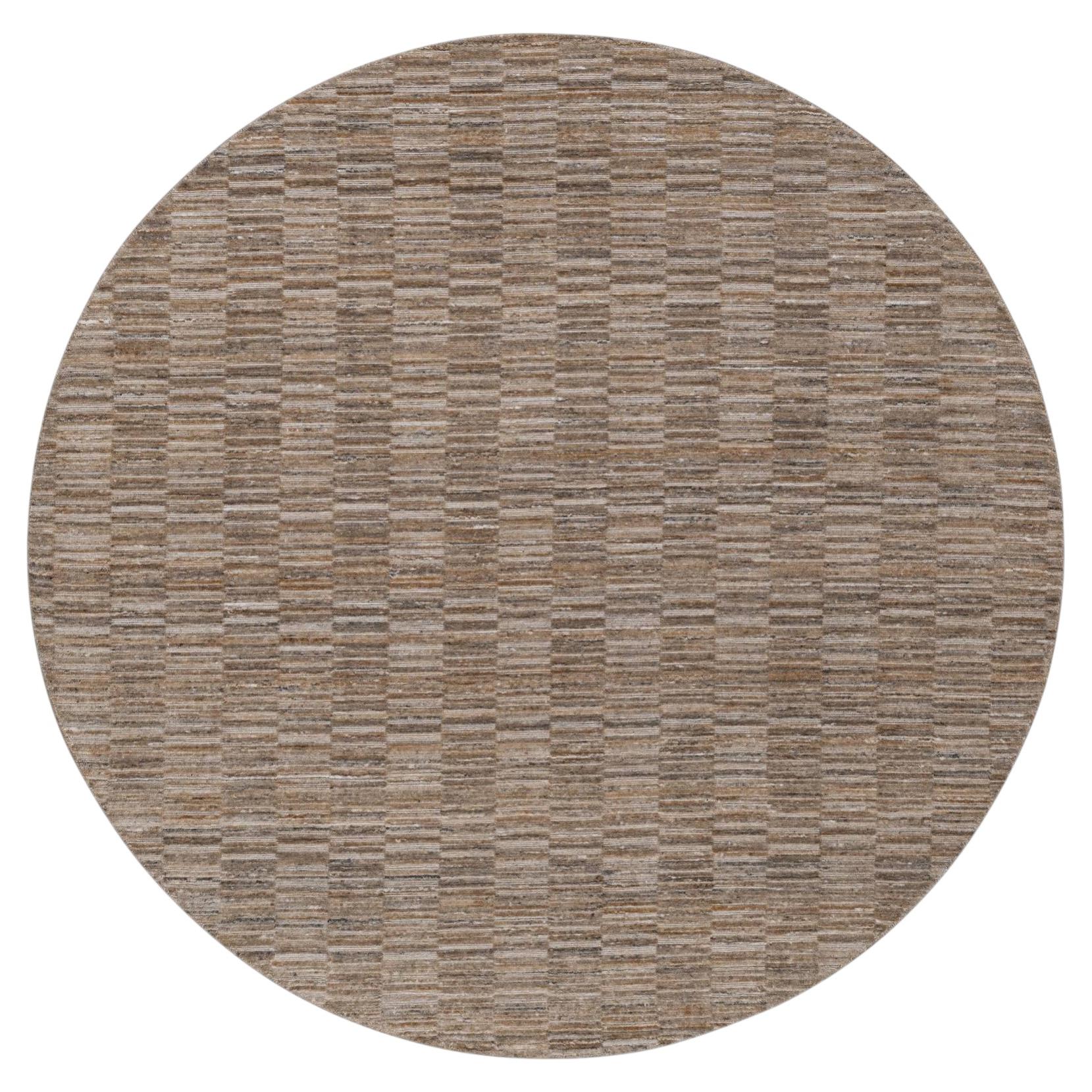 8'x8' Beaver Brown Hand Loomed Modern Grid Pattern Polyester Round Rug