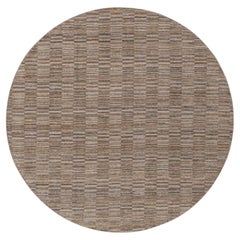 Tapis rond en polyester de 8'x8', tissé à la main, couleur « Beaver Brown », motif moderne en damier