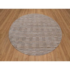8'x8' Beaver Brown Modern Grid Pattern Polyester Hand Loomed Round Rug