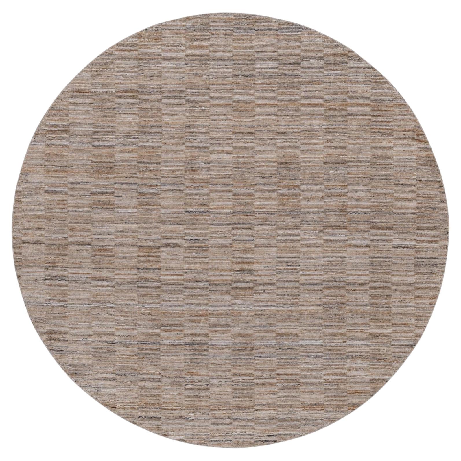 8'x8' Beaver Brown Modern Grid Pattern Polyester Hand Loomed Round Rug