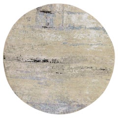 8'x8' Beige-Gray Modern Abstract Design Hand Knotted Wool & Silk Round Rug