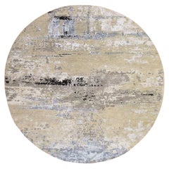 8'x8' Beige-Gray Modern Abstract Design Hand Knotted Wool & Silk Round Rug