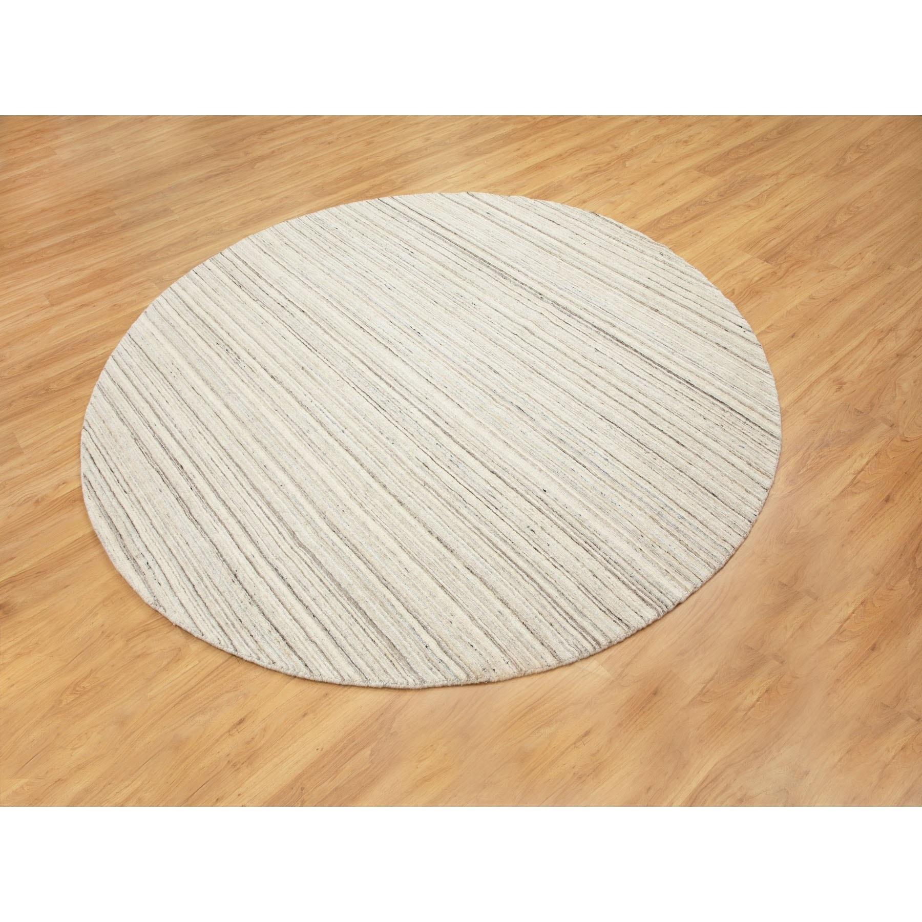 Indian 8'x8' Beige Hand Loomed Organic Wool Modern Oriental Rug For Sale