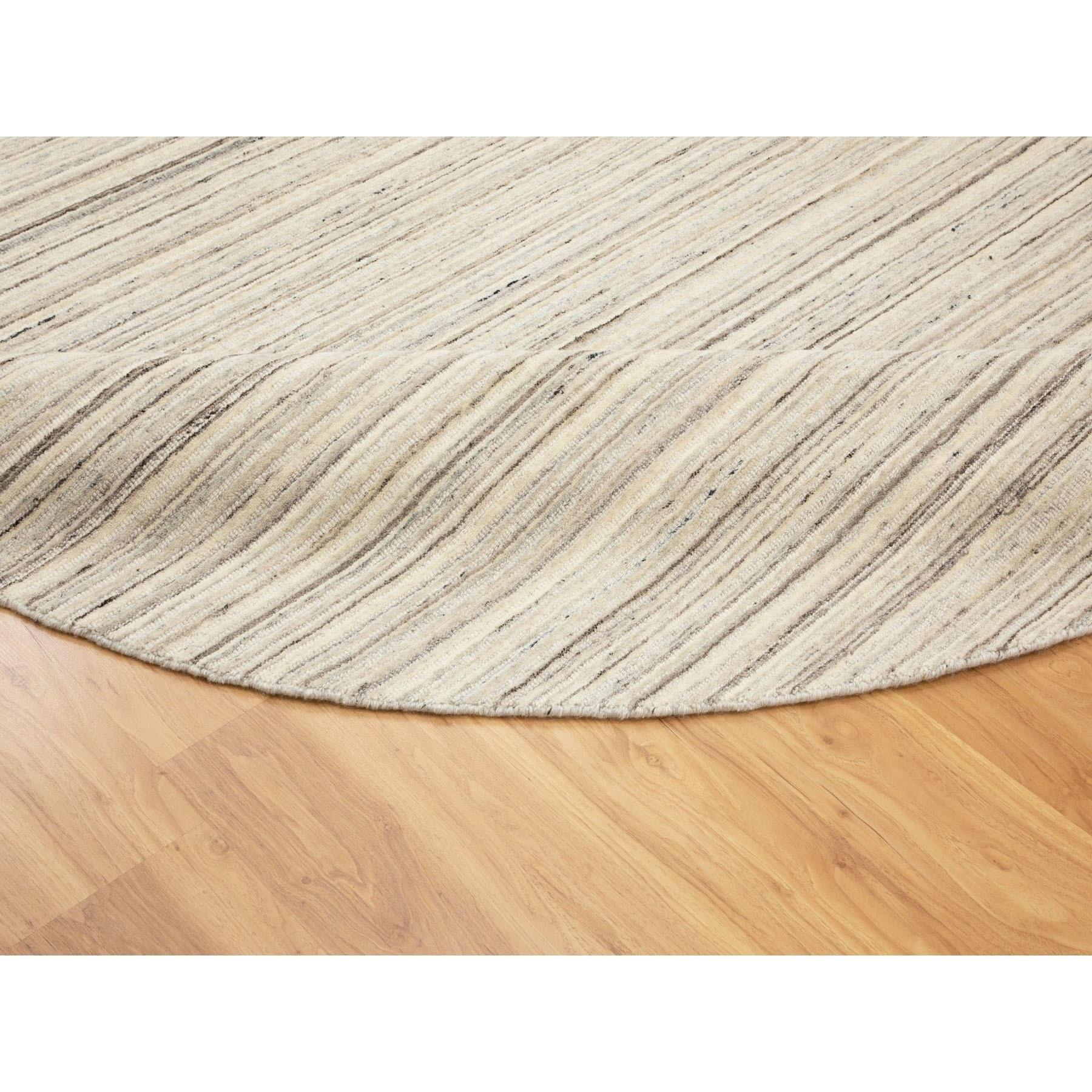 Contemporary 8'x8' Beige Hand Loomed Organic Wool Modern Oriental Rug For Sale