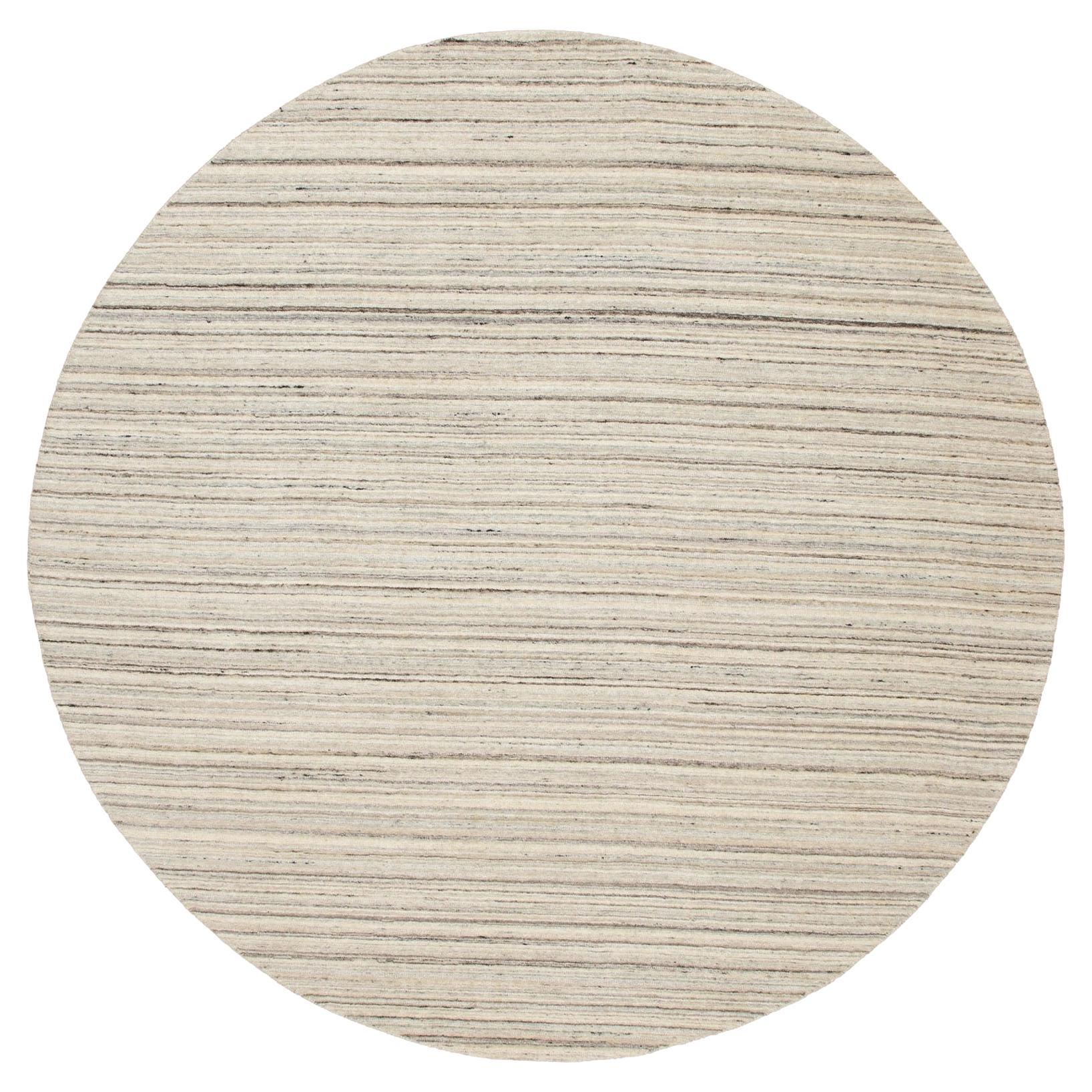 8'x8' Beige Hand Loomed Organic Wool Modern Oriental Rug For Sale