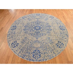 8'x8' Beige Mamluk Design Fine Jacquard Hand Loomed Wool & Silk Round Rug
