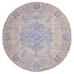 8'x8' Beige Mamluk Design Fine Jacquard Hand Loomed Wool & Silk Round Rug