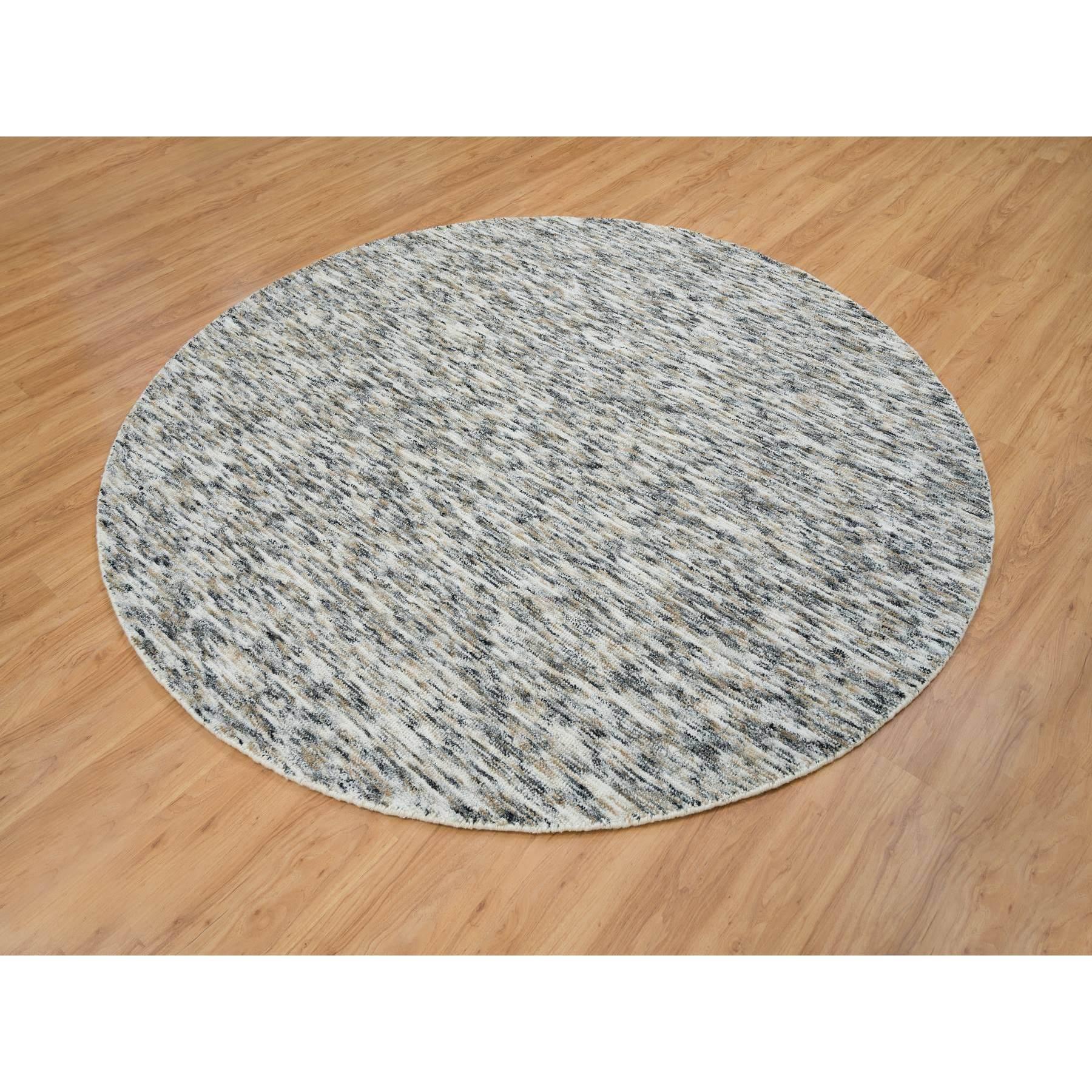 8'x8' Beige Reine Wolle Hand gewebt Modern Striae Design Runde Orientteppich (Moderne) im Angebot