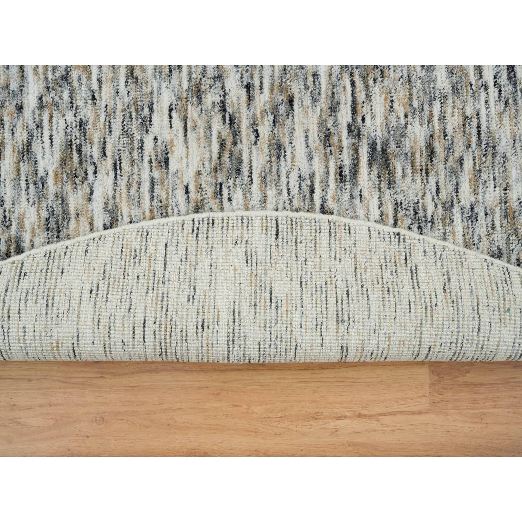 8'x8' Beige Reine Wolle Hand gewebt Modern Striae Design Runde Orientteppich (Indisch) im Angebot