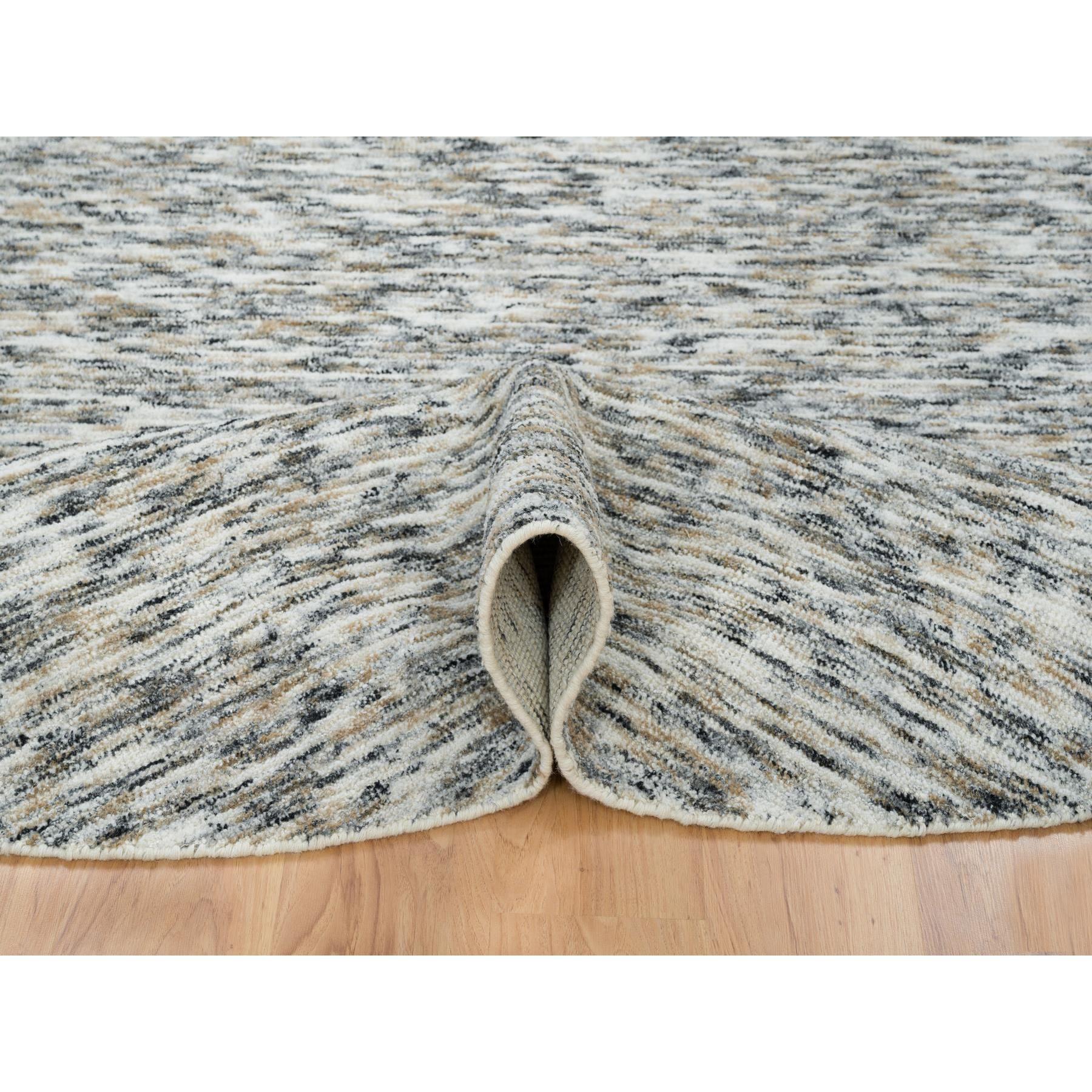 8'x8' Beige Reine Wolle Hand gewebt Modern Striae Design Runde Orientteppich (Handgeknüpft) im Angebot