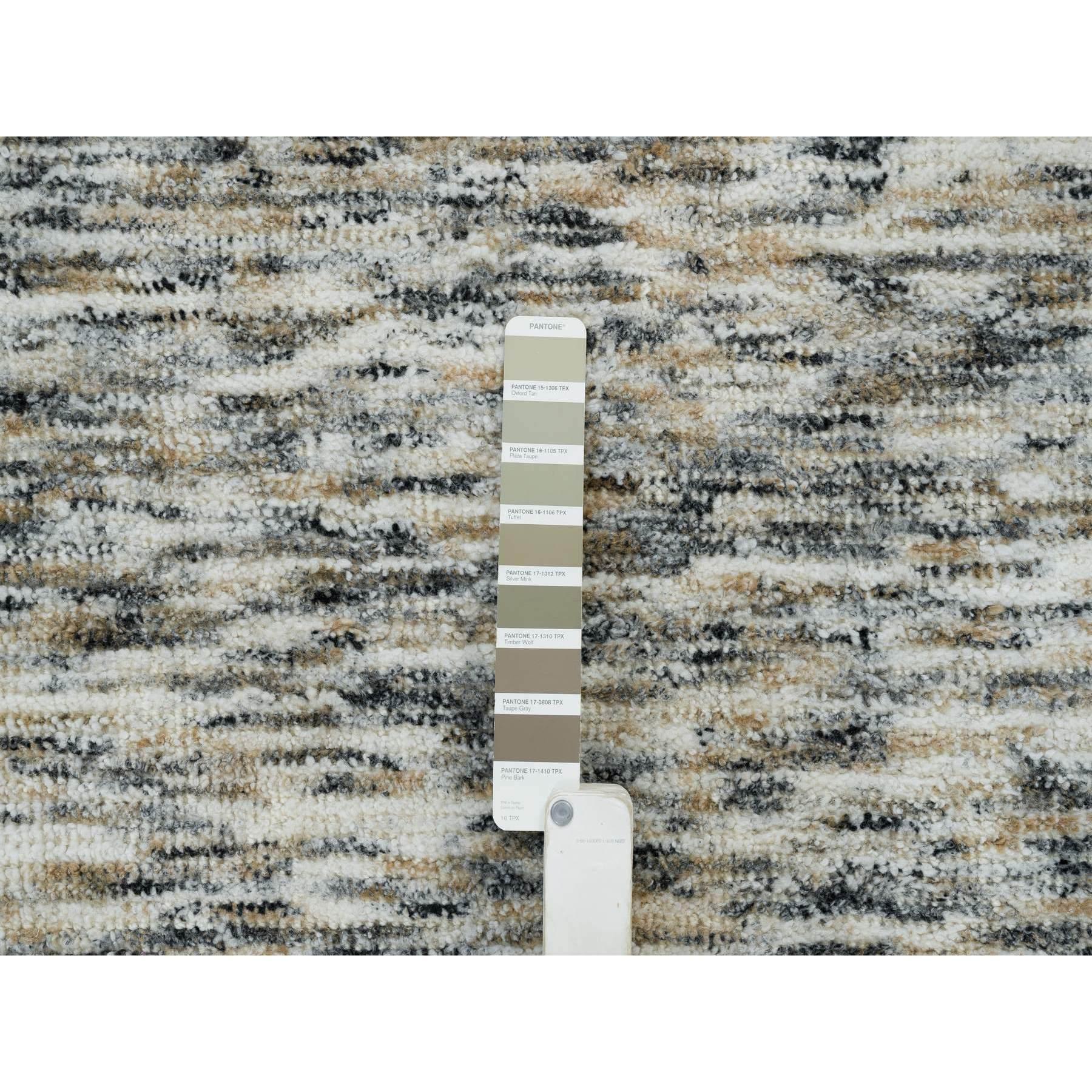8'x8' Beige Reine Wolle Hand gewebt Modern Striae Design Runde Orientteppich (21. Jahrhundert und zeitgenössisch) im Angebot