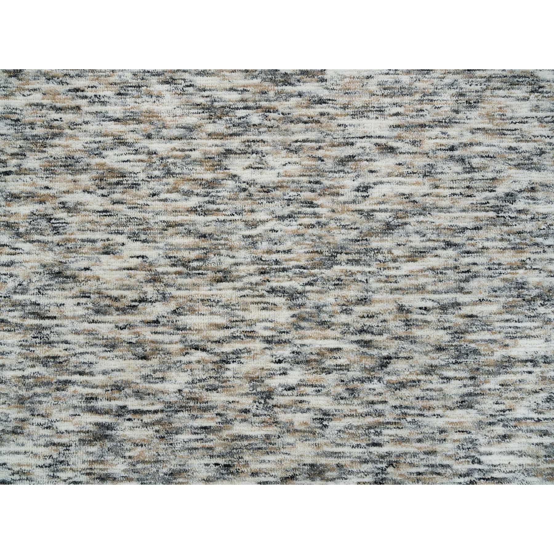 8'x8' Beige Reine Wolle Hand gewebt Modern Striae Design Runde Orientteppich im Angebot 1
