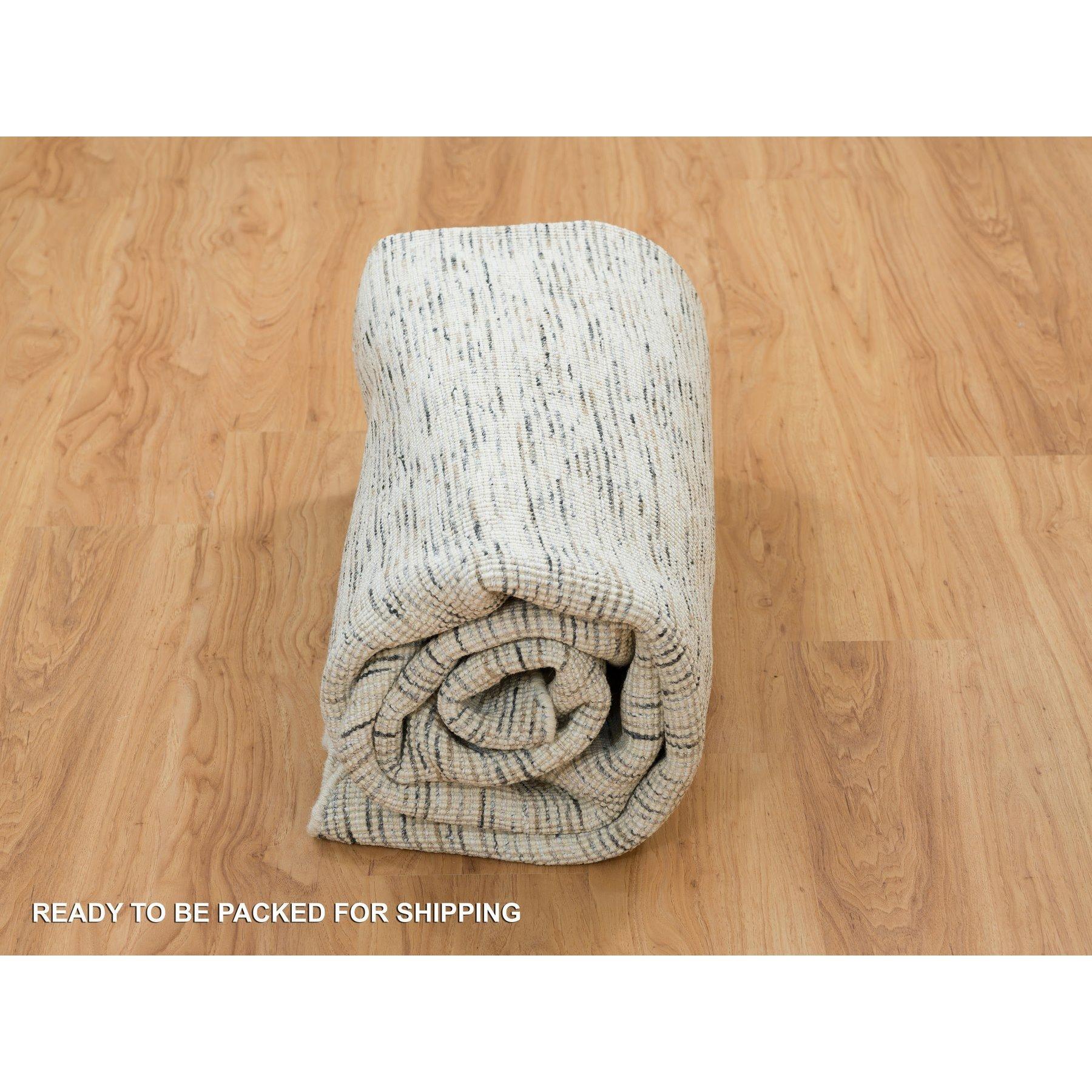 8'x8' Beige Reine Wolle Hand gewebt Modern Striae Design Runde Orientteppich im Angebot 2