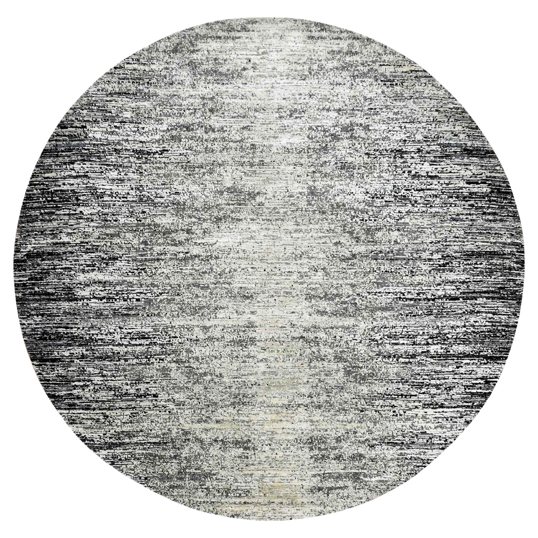 8
x8
 Schwarz, Striae Design, Wolle und Seide Handgeknüpft Runde Orientteppich