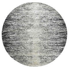 8
x8
 Schwarz, Striae Design, Wolle und Seide Handgeknüpft Runde Orientteppich