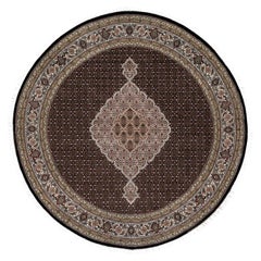 8'x8' Black Tabriz Mahi Fish Design 175 KPSI Wool Hand Knotted Round Rug