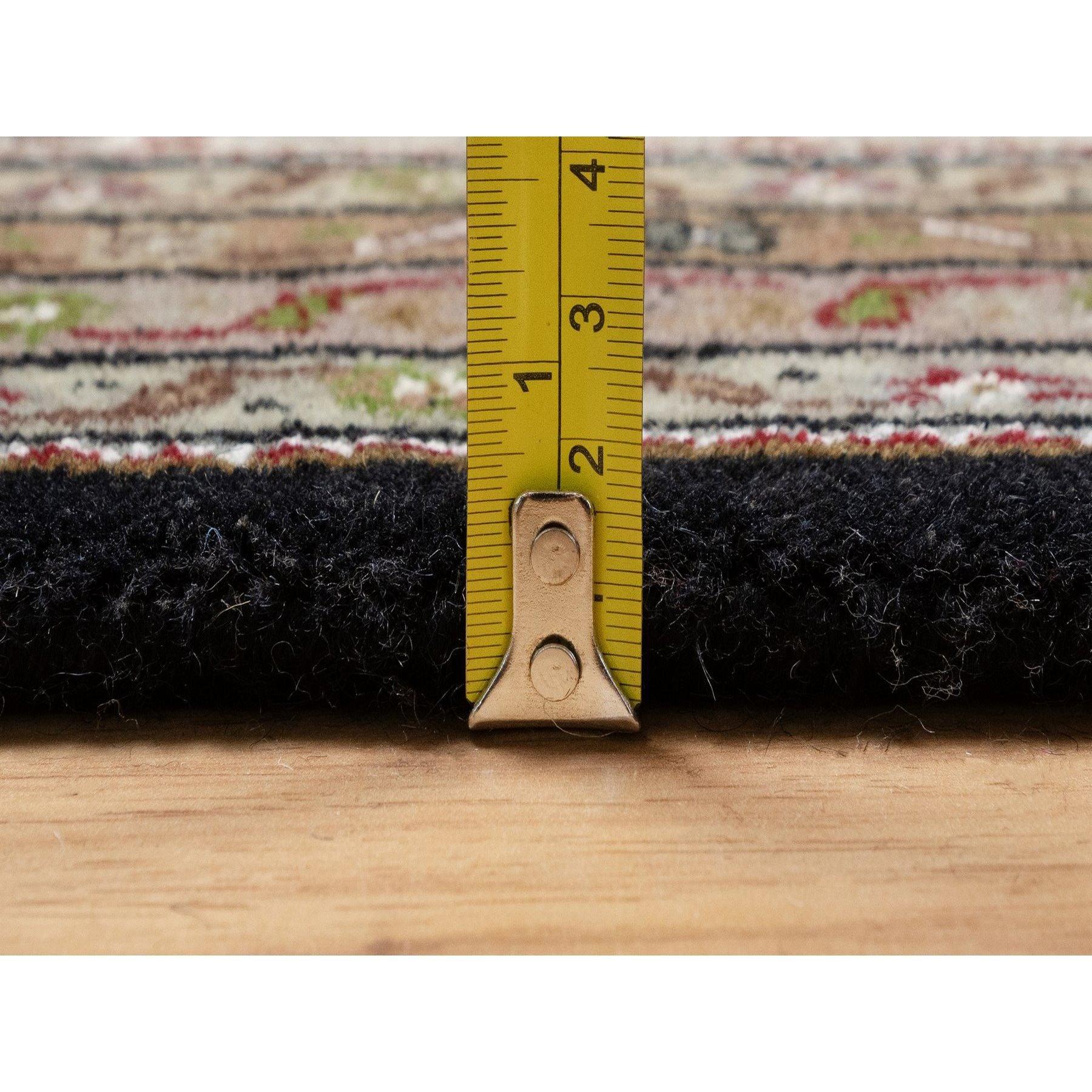 8'x8' Black Tabriz Mahi Fish Medallion Design Hand Knotted Wool Square Rug For Sale 4