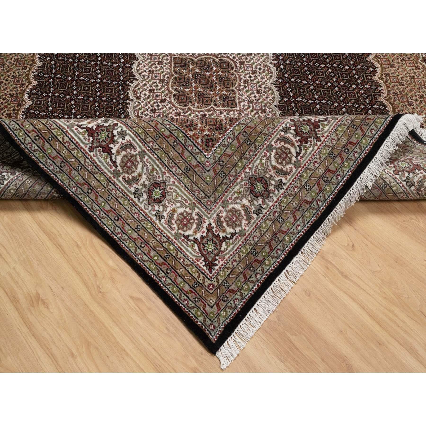 Contemporary 8'x8' Black Tabriz Mahi Fish Medallion Design Hand Knotted Wool Square Rug For Sale