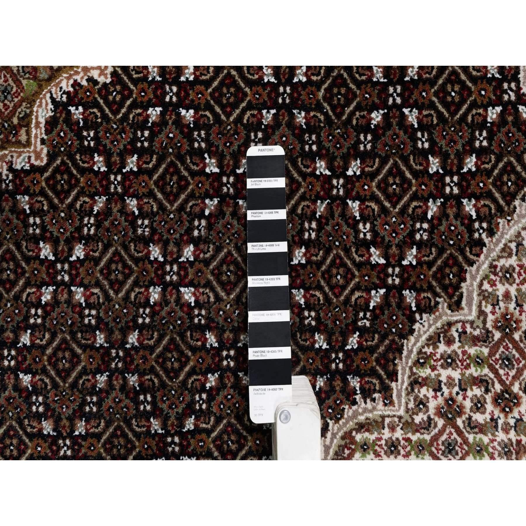 8'x8' Black Tabriz Mahi Fish Medallion Design Hand Knotted Wool Square Rug For Sale 1