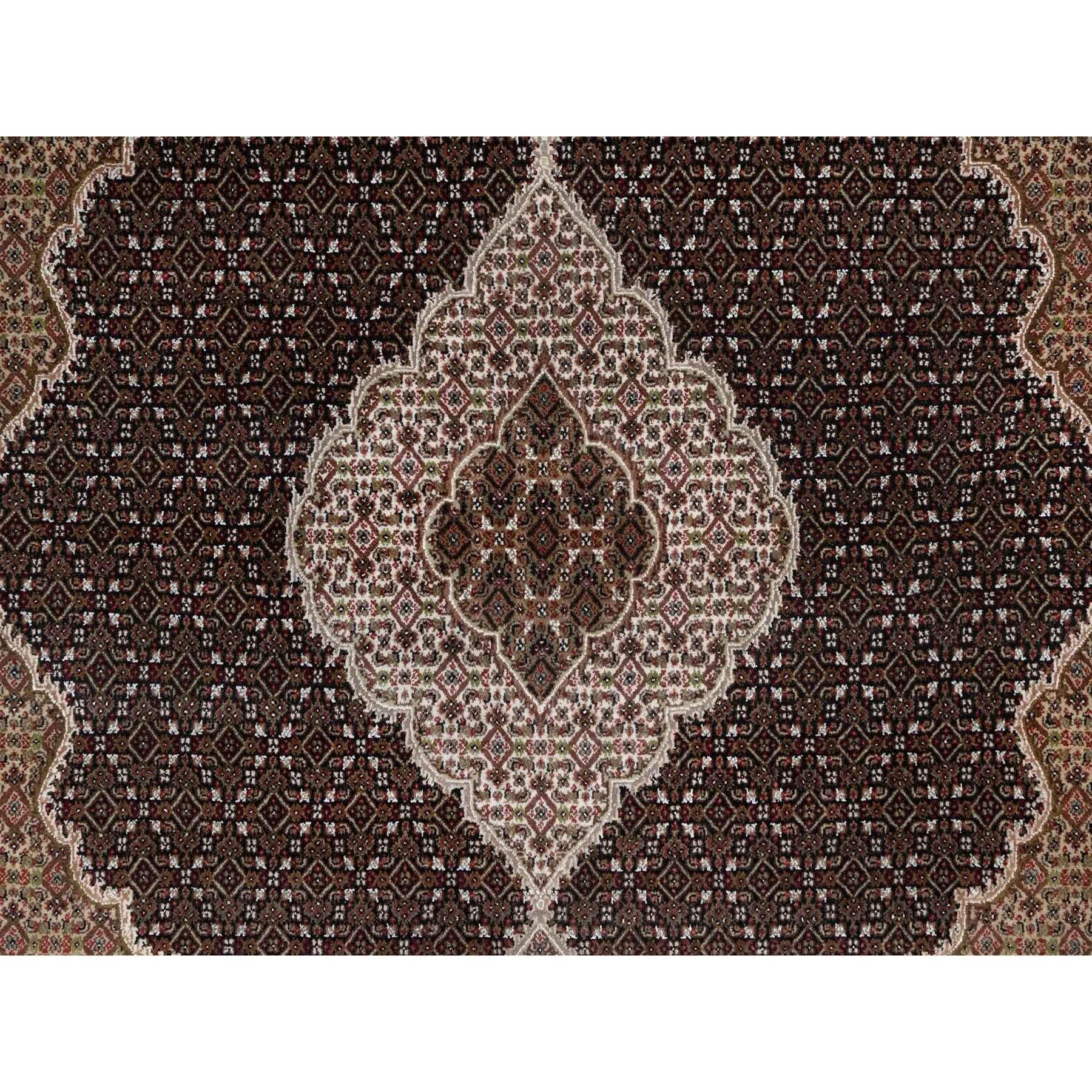 8'x8' Black Tabriz Mahi Fish Medallion Design Hand Knotted Wool Square Rug For Sale 2