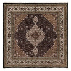 8
x8
 Black Tabriz Mahi Fish Medallion Design Hand Knotted Wool Square Rug