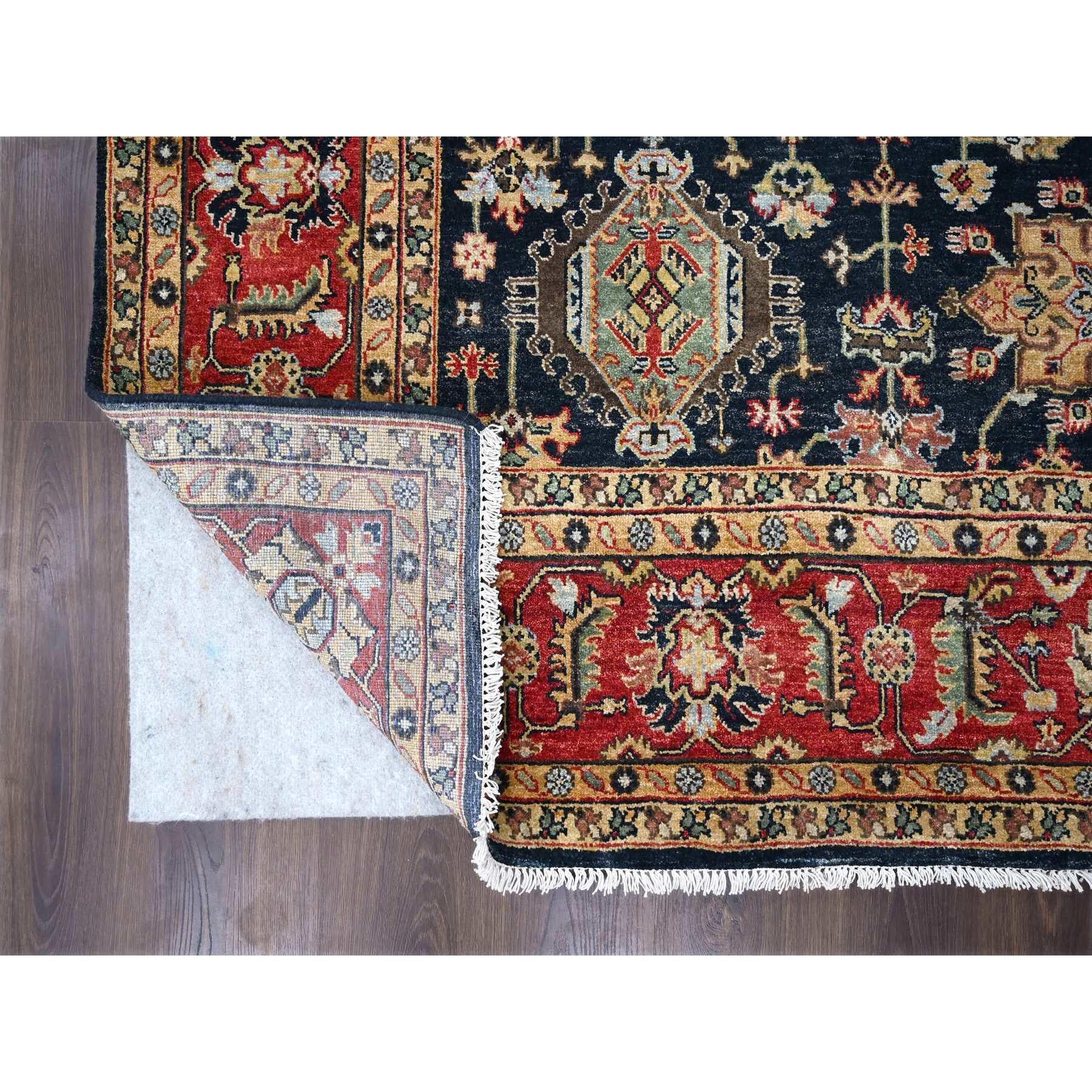 Indian 8'x8' Black Wool Karajeh Design Wool Hand Knotted Square Oriental Rug For Sale