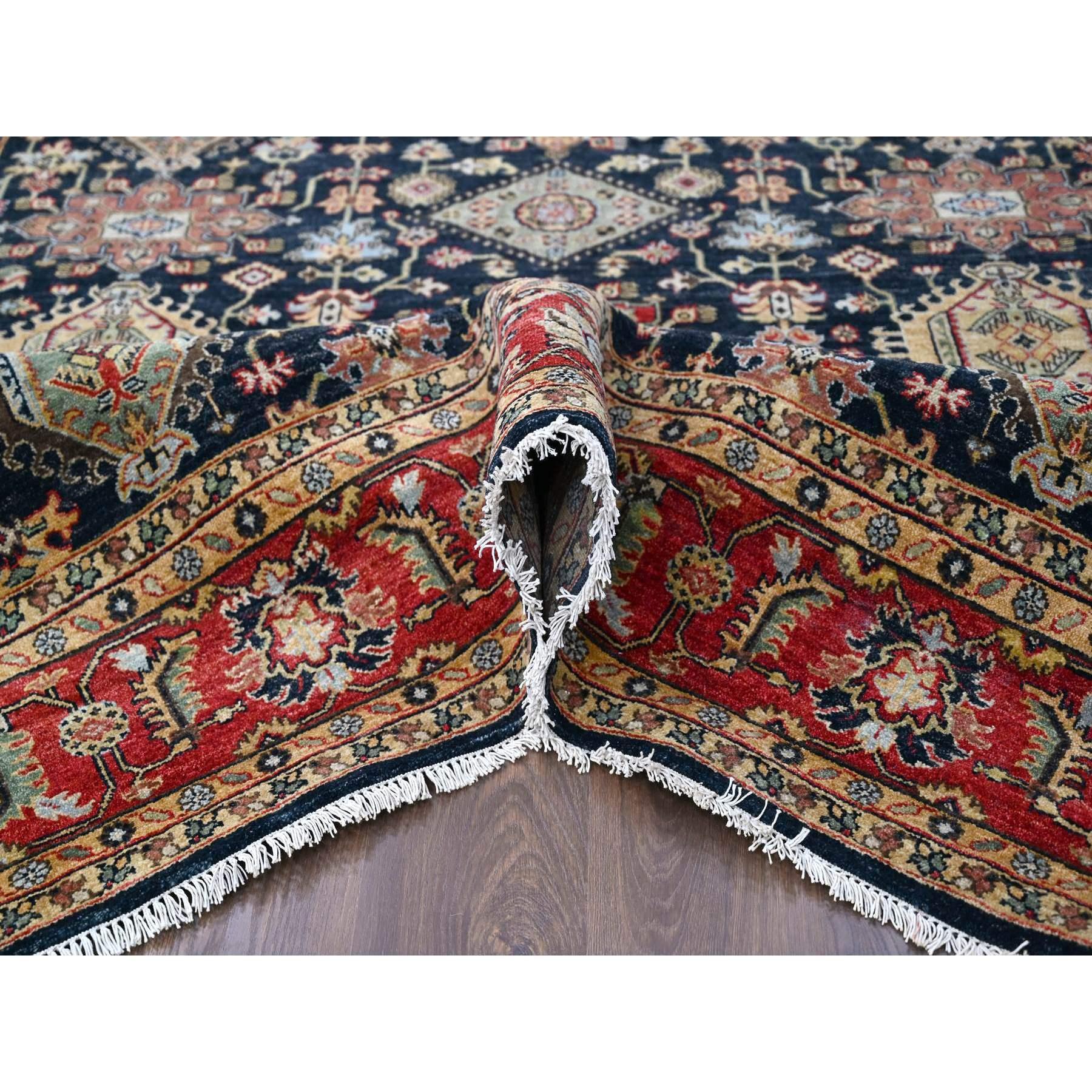Hand-Knotted 8'x8' Black Wool Karajeh Design Wool Hand Knotted Square Oriental Rug For Sale