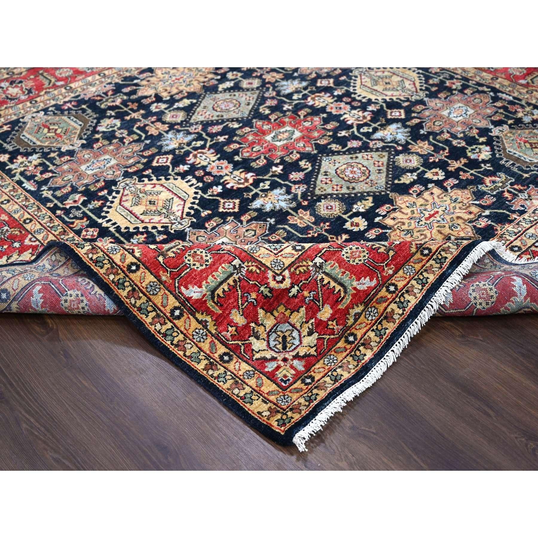 8'x8' Black Wool Karajeh Design Wool Hand Knotted Square Oriental Rug In New Condition For Sale In Carlstadt, NJ