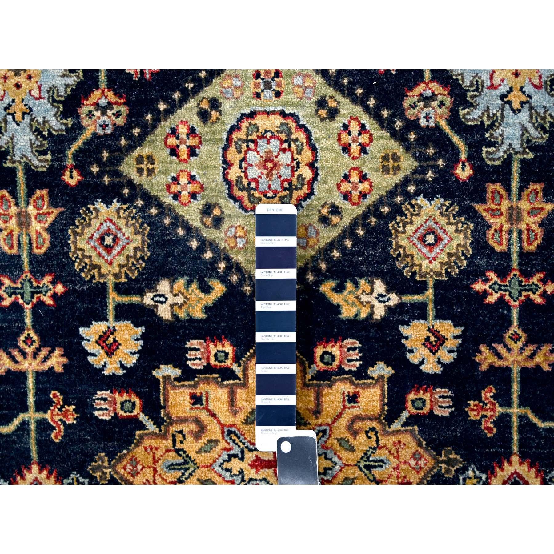 Contemporary 8'x8' Black Wool Karajeh Design Wool Hand Knotted Square Oriental Rug For Sale