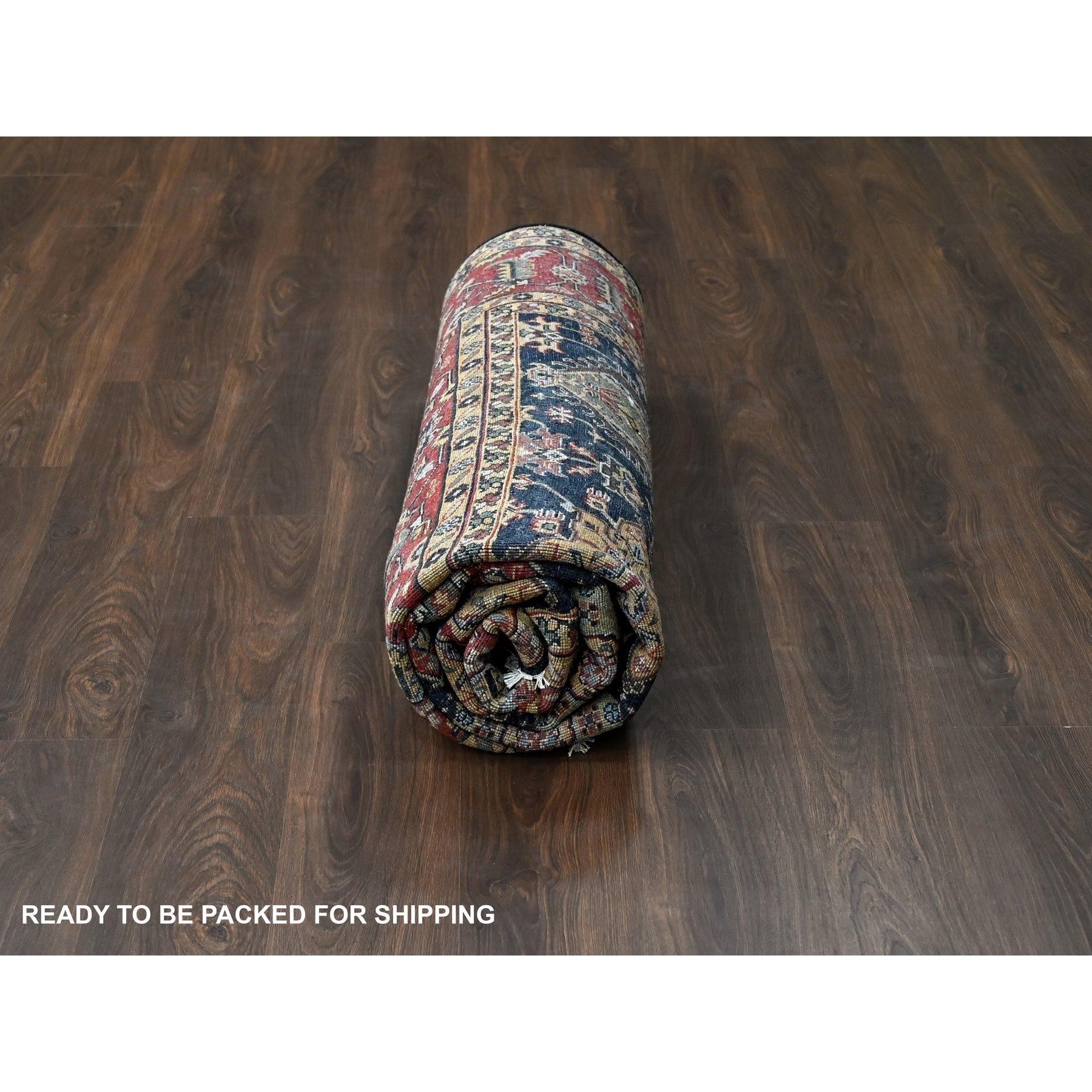 8'x8' Black Wool Karajeh Design Wool Hand Knotted Square Oriental Rug For Sale 2