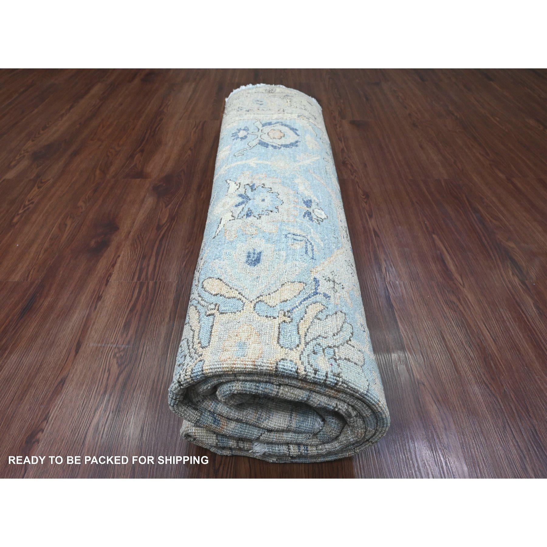 8'x8' Tappeto rotondo in lana afgana Peshawar Heriz blu con disegno all over annodato a mano in vendita 1