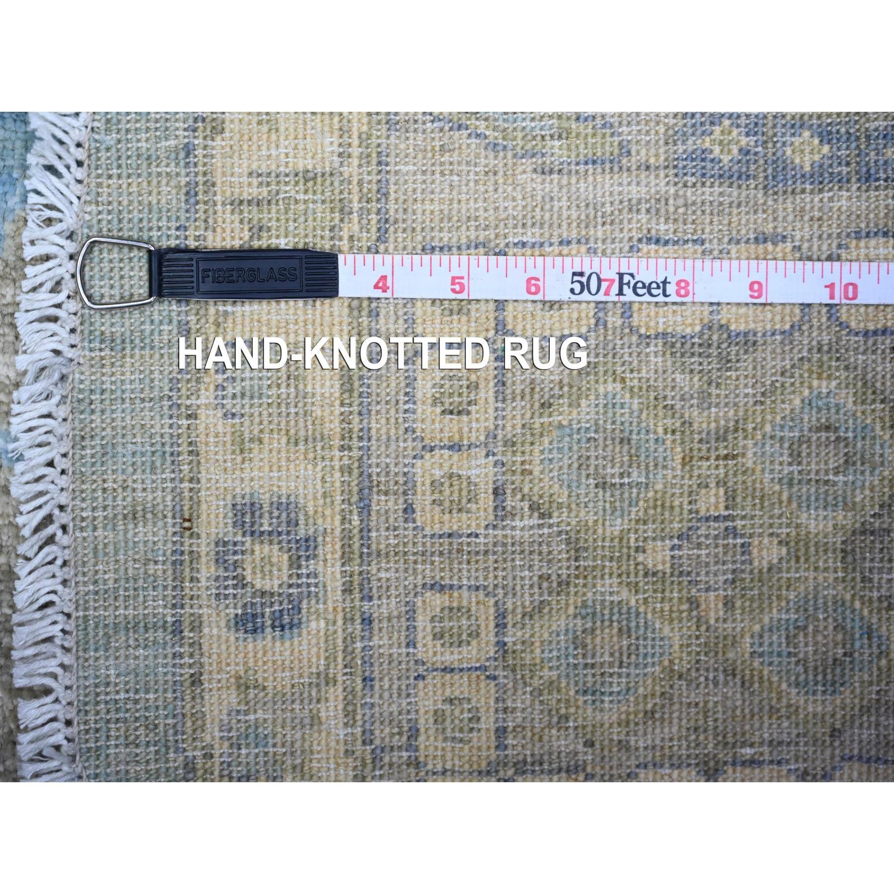 8'x8' Blauer handgeknüpfter runder orientalischer Teppich aus reiner Wolle im Mahal-Design im Angebot 4