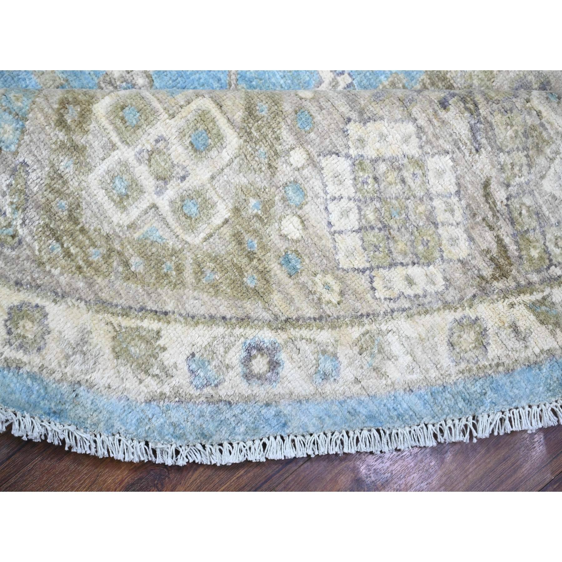 8'x8' Blauer handgeknüpfter runder orientalischer Teppich aus reiner Wolle im Mahal-Design im Zustand „Neu“ im Angebot in Carlstadt, NJ