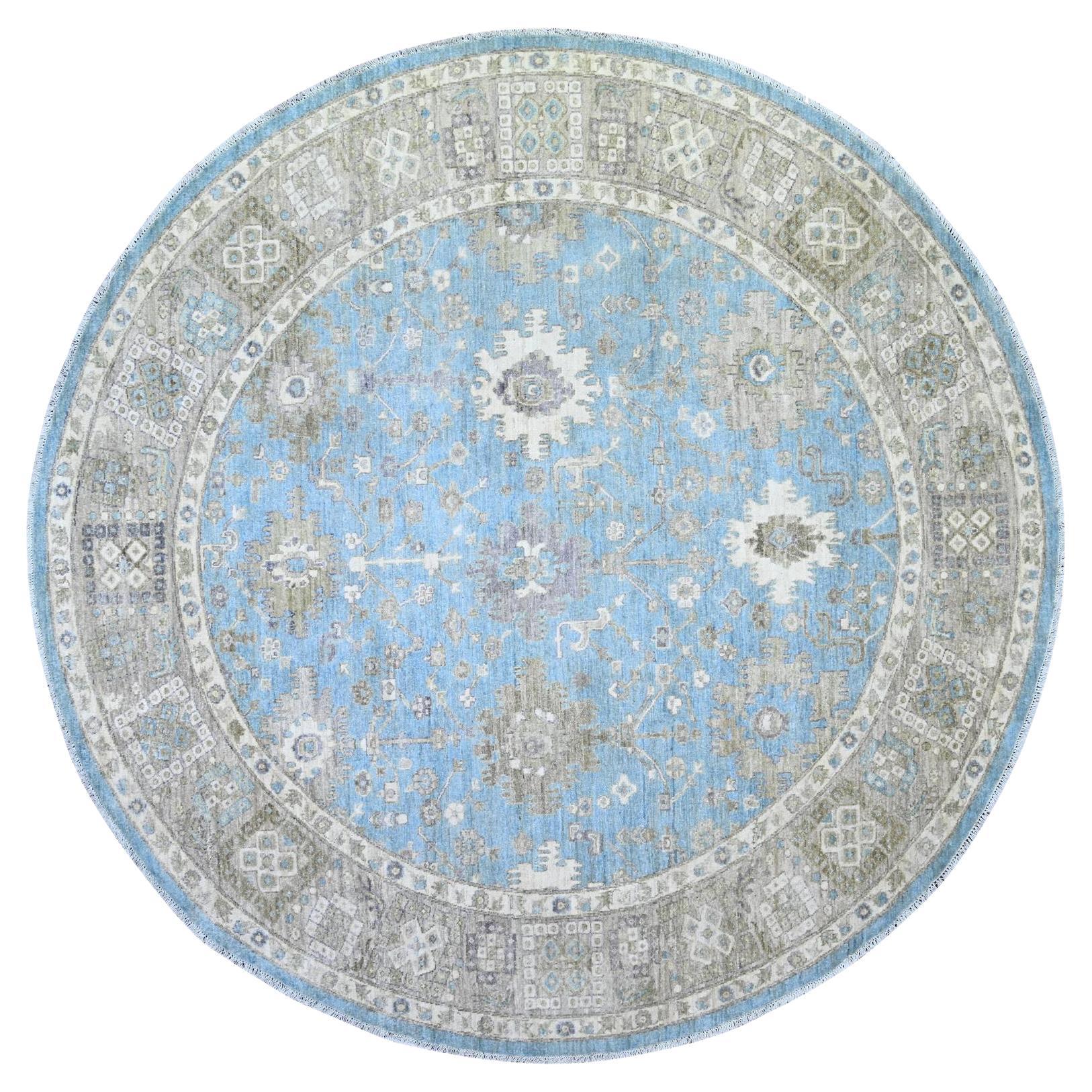8'x8' Blue Mahal Design Hand Knotted Pure Wool Round Oriental Rug