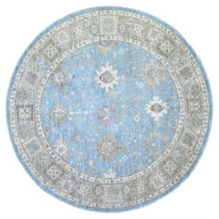 8'x8' Blue Mahal Design Hand Knotted Pure Wool Round Oriental Rug