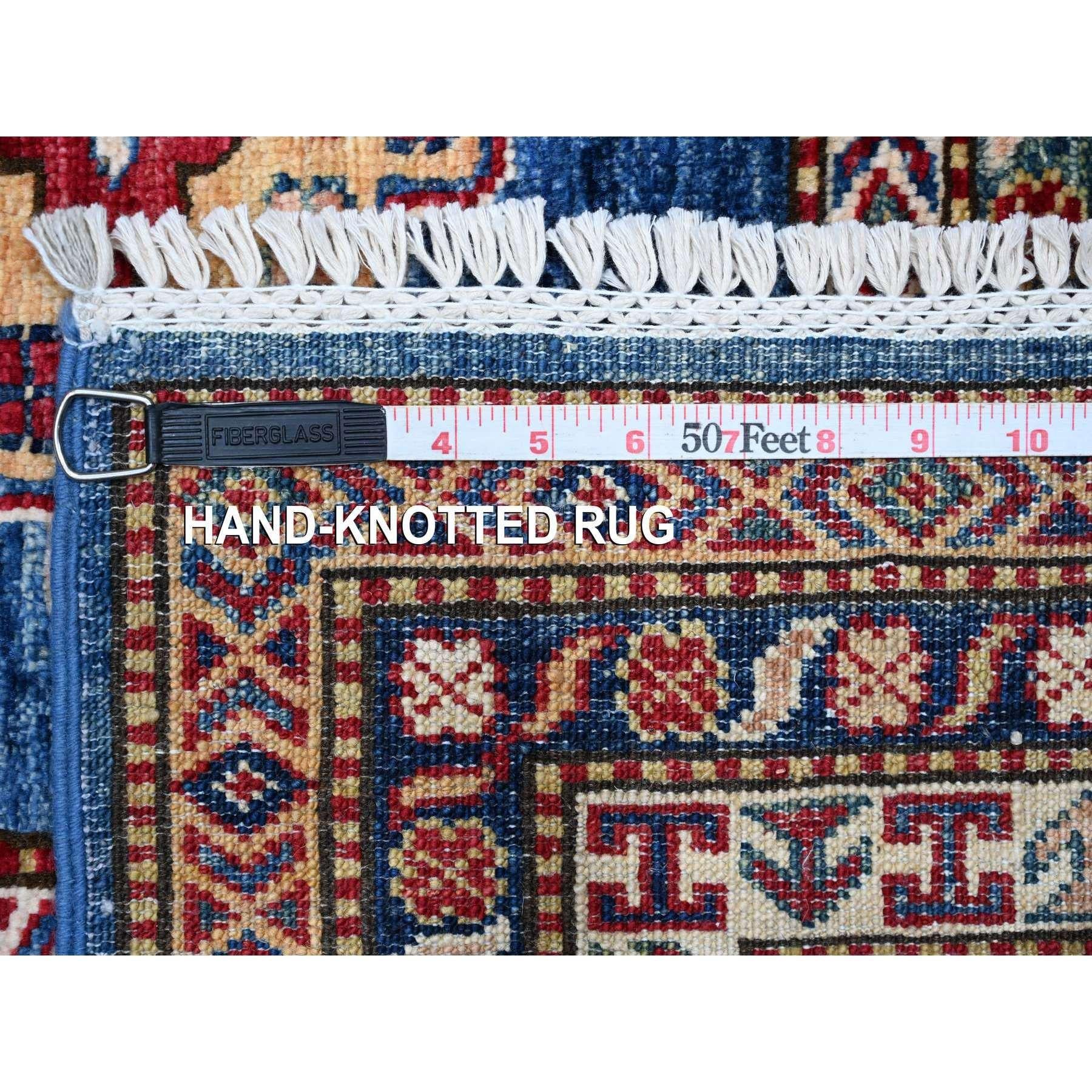 8'x8' Blau Super Kazak Medaillons Weiche Wolle Handgeknüpft Quadratischer Orientteppich im Angebot 5