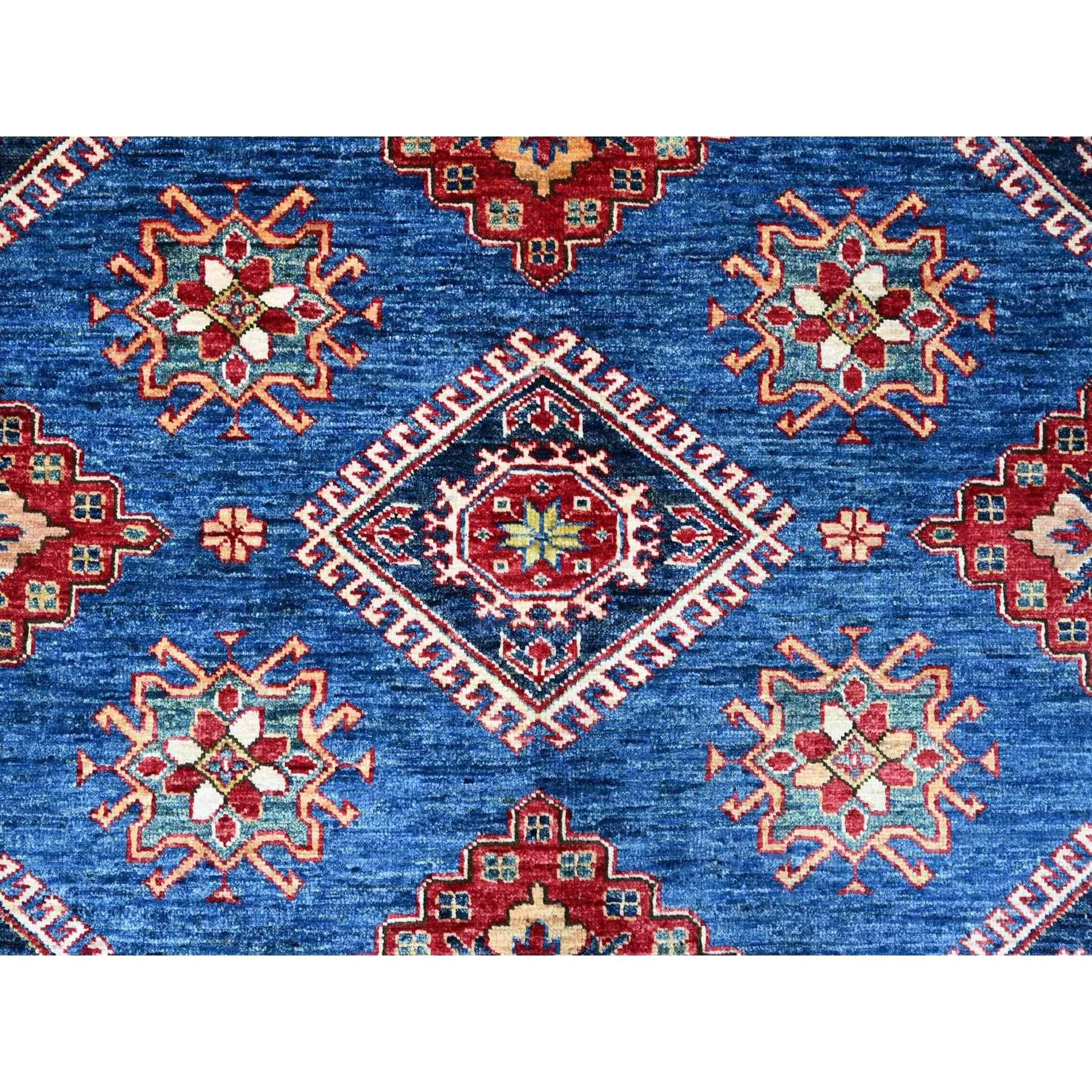 8'x8' Blau Super Kazak Medaillons Weiche Wolle Handgeknüpft Quadratischer Orientteppich im Angebot 2