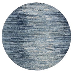 8'x8' Blu con avorio annodato a mano con un design orizzontale Ombre in pura lana