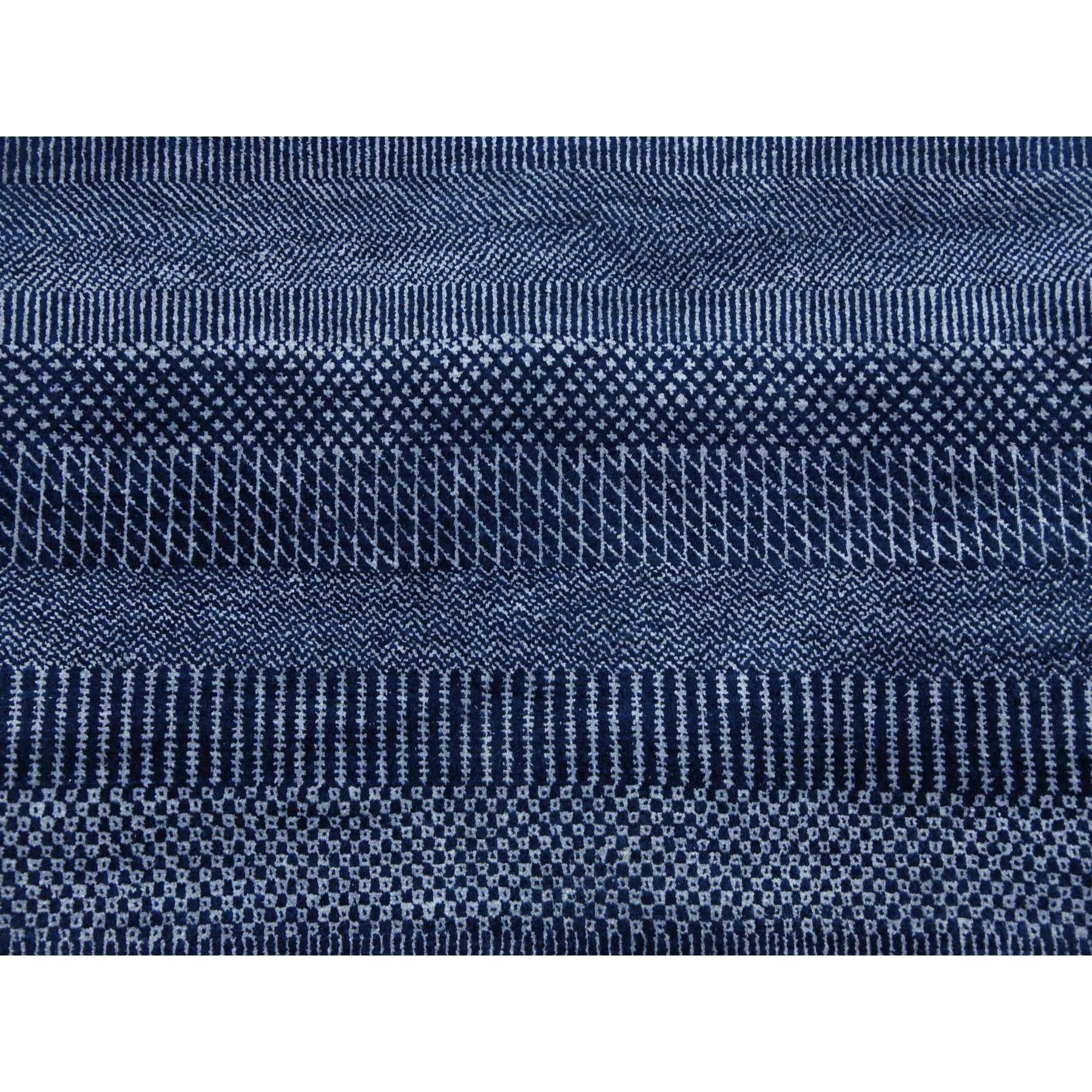 8'x8' Blue, Wool and Silk Hand Knotted, Modern Grass Design Gabbeh Round Rug For Sale 2